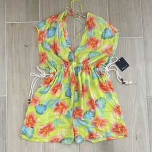 O'Neill Girls Yellow Floral Halter Tie-Waist Romper